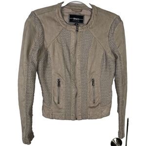 BNCI Blanc Noir Women’s Faux‎ Leather Cream Motorcycle Jacket Mesh Size Medium